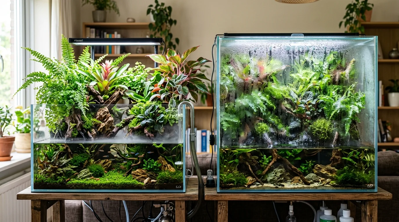 Open vs Closed Paludarium: Humidity, Evaporation, Plants, and Livestock - Plant Care Guide