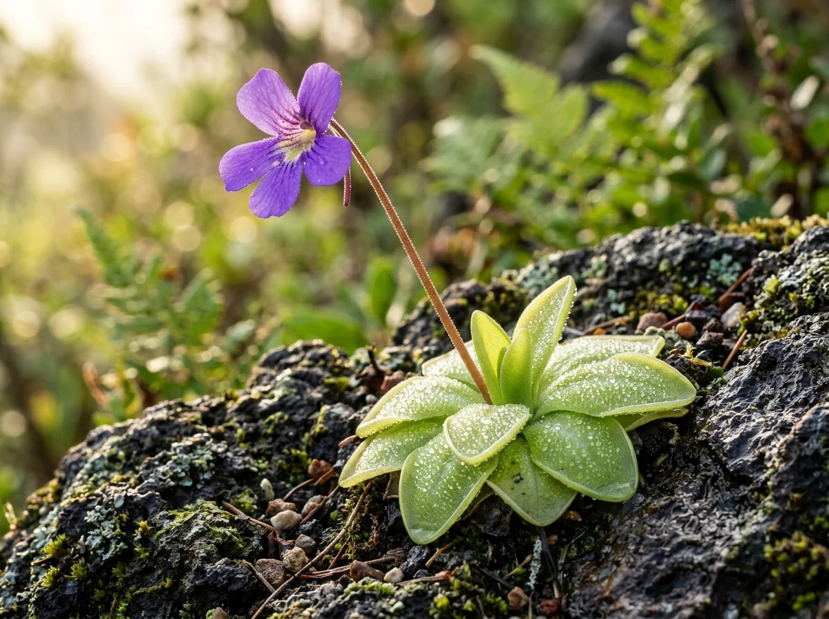 Pinguicula moranensis with glistening sticky leaves in a pumice mix