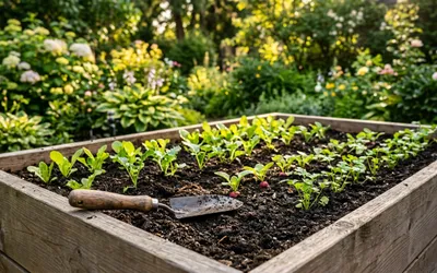 Raised garden bed filled with soil