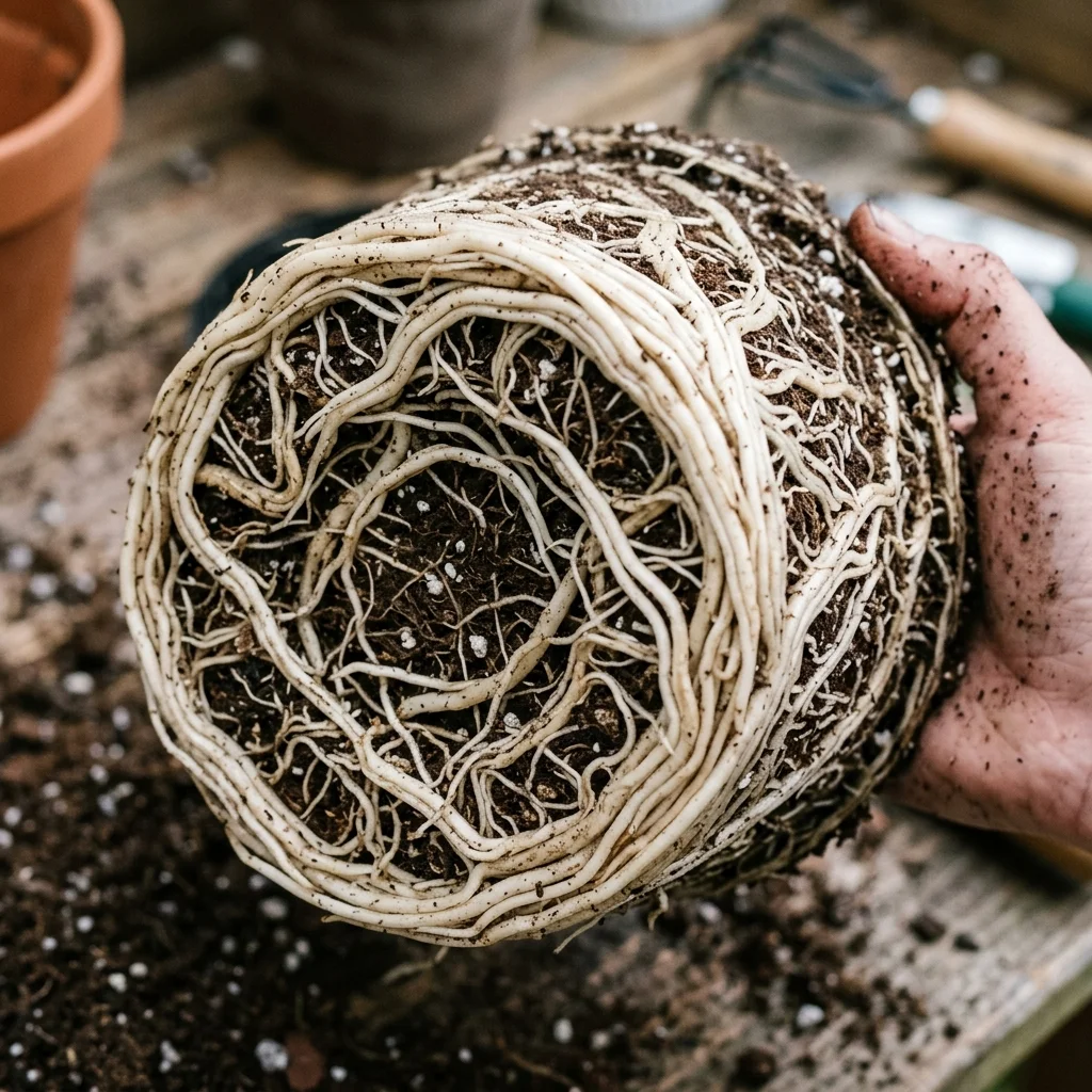 Severely root bound houseplant root ball