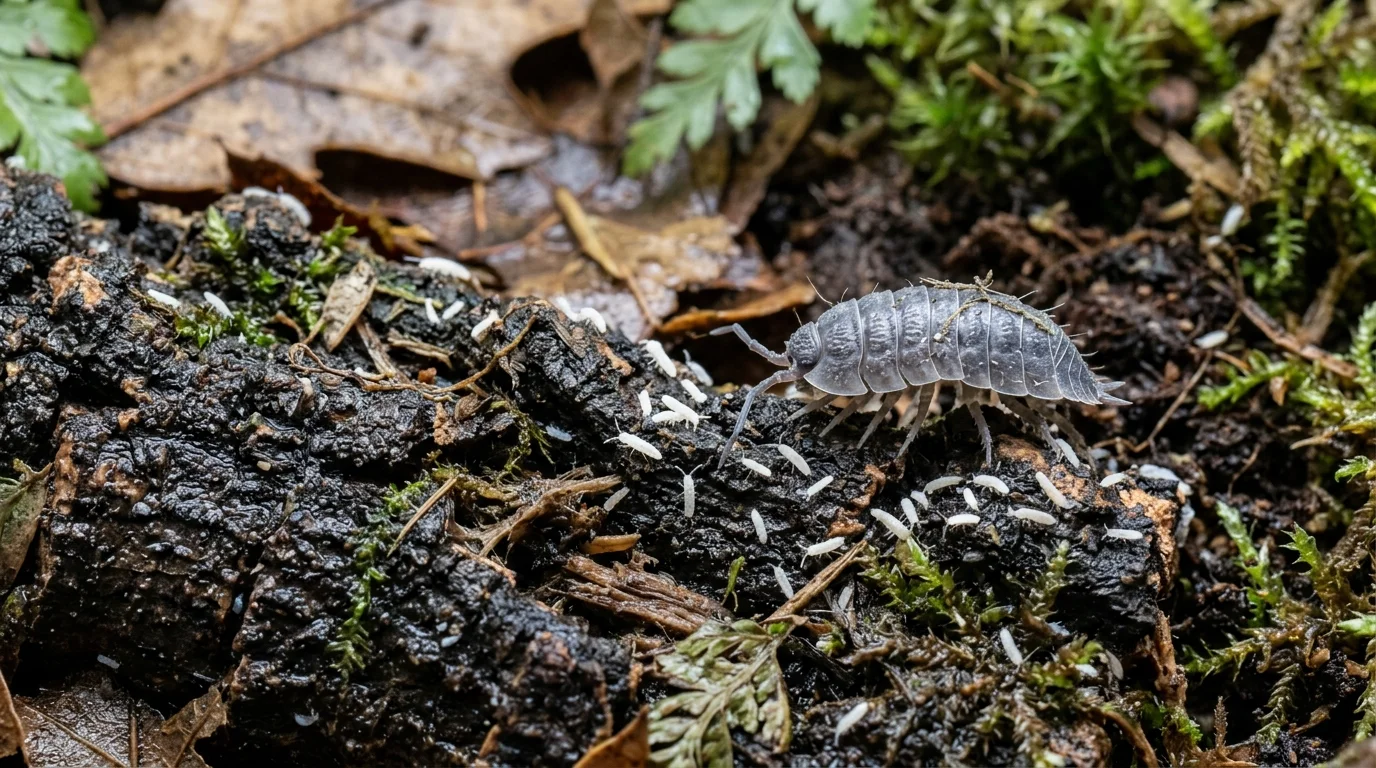 Springtails and isopods in a moist bioactive substrate with leaf litter