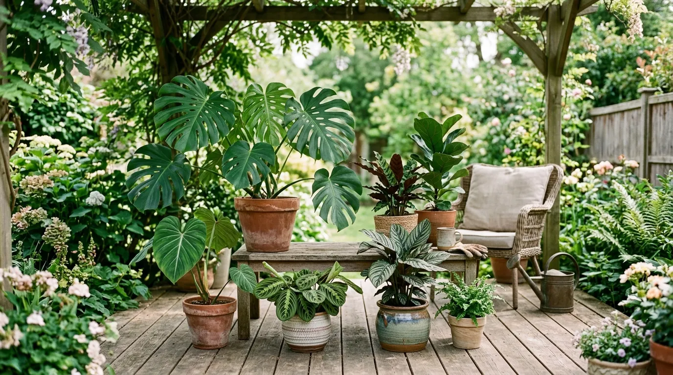 Houseplants being gradually acclimated outdoors for spring